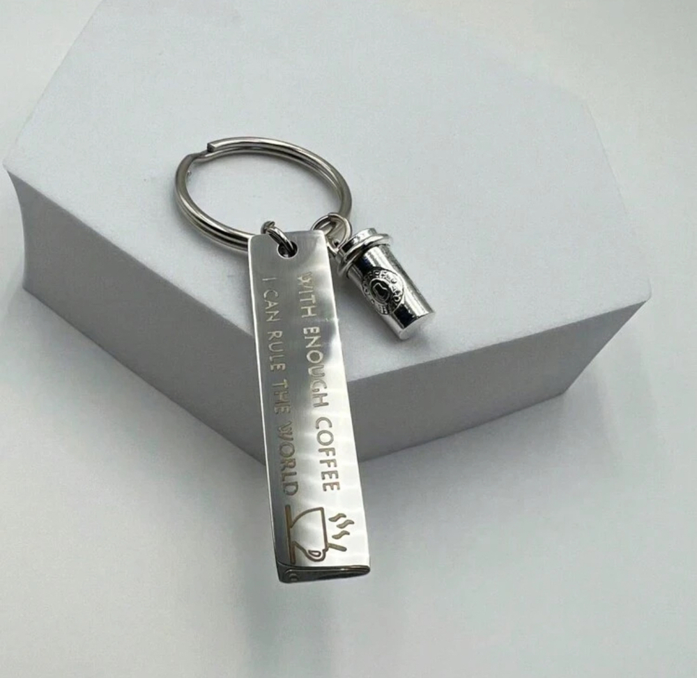 3/$25 With Enough Coffee I Can Rule The World Stainless Steel Keychain NEW
